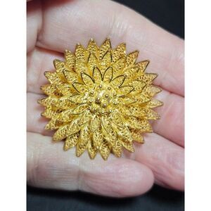 Vintage 14K gold over sterling silver floral brooch